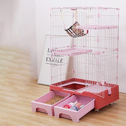 Katzenkäfig, Laufstall, Zwinger, Katzenhaus, Katzentoilette und Aufbewahrungskoffer in einem, Haustiergehege, 132 cm Höhe – Mobile 360°-Rolle (Farbe: Rosa) von SimKha