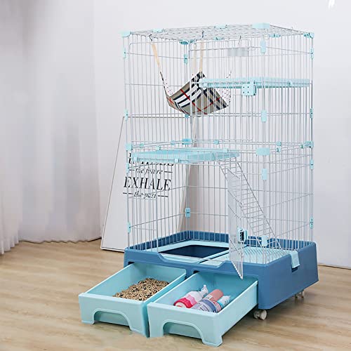 Katzenkäfig, Laufstall, Zwinger, Katzenhaus, Katzentoilette und Aufbewahrungskoffer in einem Haustiergehege, 132 cm Höhe – Mobile 360°-Rolle (Farbe: Blau) von SimKha