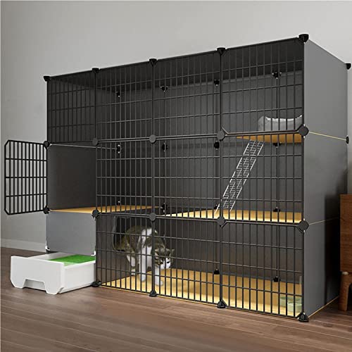 Katzenkäfige für den Innenbereich, groß, mit Katzentoilette, DIY-Katzenlaufstall in Schwarz, Katzengehege für den Innenbereich, Laufstall für Haustiere, mit Katzenstreuschaufel + Leiter + Ka Katzenkäfige für den Innenbereich, groß, mit Katzentoilette, DIY-Katzenlaufstall in Schwarz, Katzengehege für den Innenbereich, Laufstall für Haustiere, mit Katzenstreuschaufel + Leiter + Ka von SimKha