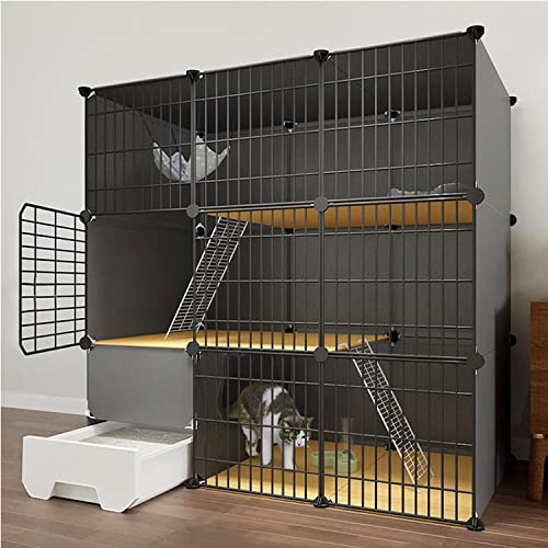 Katzenkäfige für den Innenbereich, groß, mit Katzentoilette, DIY-Katzenlaufstall in Schwarz, Katzengehege für den Innenbereich, Laufstall für Haustiere, mit Katzenstreuschaufel + Leiter + Ka Katzenkäfige für den Innenbereich, groß, mit Katzentoilette, DIY-Katzenlaufstall in Schwarz, Katzengehege für den Innenbereich, Laufstall für Haustiere, mit Katzenstreuschaufel + Leiter + Ka von SimKha