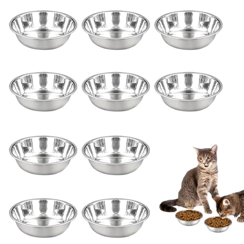 10 Stück Edelstahl-Katzennäpfe für Indoor-Katzen, 14 cm, Wassernapf für kleine Hunde, 340 ml, flache Futternapf, leicht zu reinigende Hundeschüssel für Futter und Wasser (10 Stück) von Simaixing
