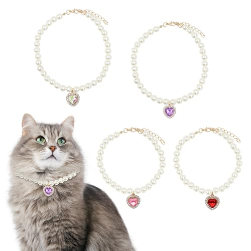 Verstellbares Perlen-Katzenhalsband mit herzförmigem Strass, Perlen-Halskette für Hunde in 4 Farben, niedliches Hundehalsband für Katzen, Welpen, Haustierschmuck für Party, Hochzeit, Geburtstag, 4 Verstellbares Perlen-Katzenhalsband mit herzförmigem Strass, Perlen-Halskette für Hunde in 4 Farben, niedliches Hundehalsband für Katzen, Welpen, Haustierschmuck für Party, Hochzeit, Geburtstag, 4 von Simaixing