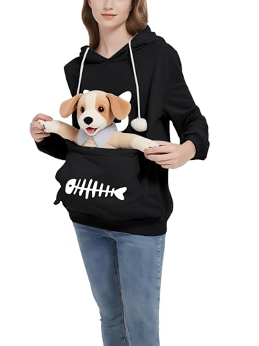 Simcat Haustiertasche, übergroße Kapuzenpullover, für Katzen und Hunde, Pullover, Sweatshirt, Kätzchen, Welpenhalter, Unisex, Schwarz von Simcat