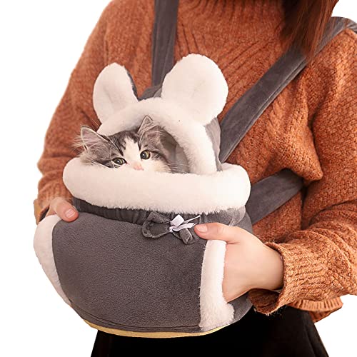 SimidunEUR Katze Rucksack, Haustier Tragbar Reisetasche Verstellbar, Fleece-Innenseite, sehr warm und bequem im Winter,Grau,33 * 25 * 27 cm von SimidunEUR