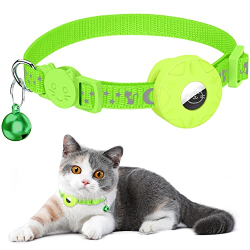 Airtag Katzenhalsband Mit Integriertem Halter und Glocke - Reflektierend Mit Abbrechbarer Sicherheitsschnalle für Kätzchen und Welpen (Grün) von Simket
