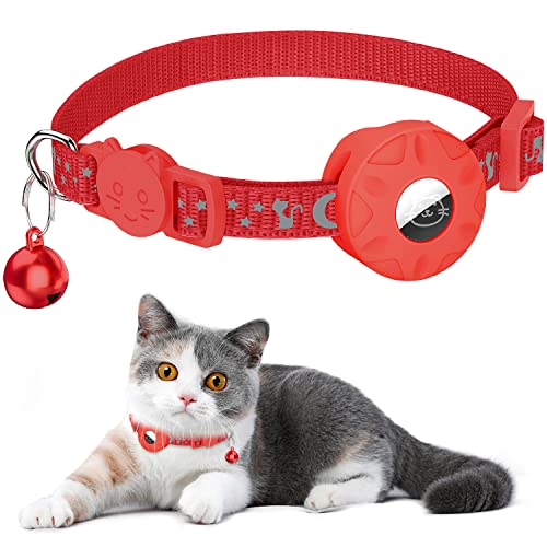 Airtag Katzenhalsband, Integriertes Katzenhalsband Airtag mit AirTag Halter und Glocke,Reflektierendes Katzenhalsband mit abbrechbarer Sicherheitsschnalle für Kätzchen Welpen (rot) von Simket