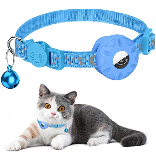 Airtag Katzenhalsband, Integriertes Katzenhalsband Airtag mit AirTag Halter und Glocke,Reflektierendes Katzenhalsband mit abbrechbarer Sicherheitsschnalle für Kätzchen Welpen (blau) von Simket