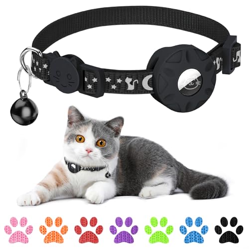 Airtag Katzenhalsband, Integriertes Katzenhalsband Airtag mit AirTag Halter und Glocke,Reflektierendes Katzenhalsband mit abbrechbarer Sicherheitsschnalle für Kätzchen Welpen (schwarz) von Simket