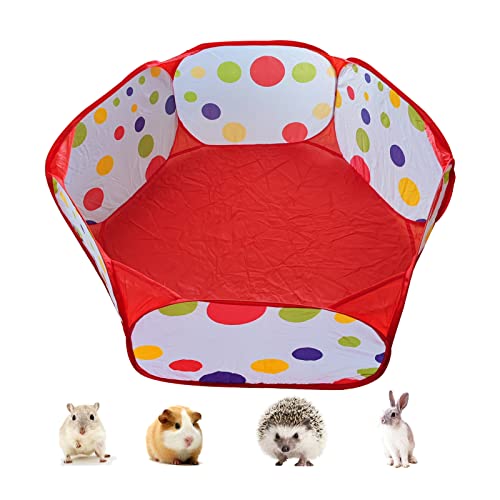 Simpcozy Hamster-Laufstall, faltbares Kleintier-Laufgitter mit Regenbogen-Punkten-Design, tragbar, für drinnen oder draußen, für Hamster, Meerschweinchen, Kaninchen, Chinchillas und Igel (rot) von Simpcozy
