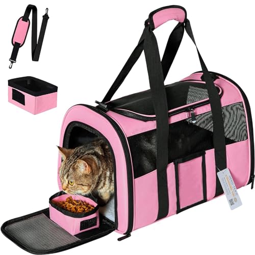 Simpelg Transporttasche für kleine und mittelgroße Katzen unter 6,8 kg, zusammenklappbar, weiche Seiten, für kleine und mittelgroße Katzen, Pink von Simpelg