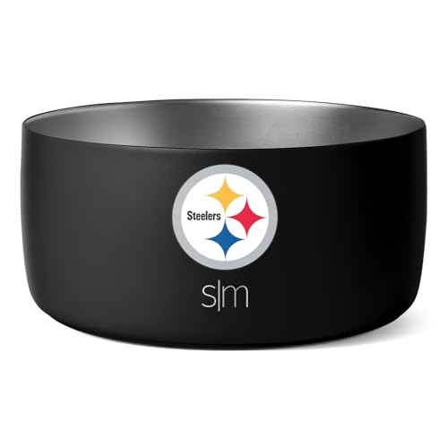 Simple Modern Pittsburgh Steelers NFL Pittsburgh Steelers Edelstahl-Wassernapf für Hunde und Katzen, isolierter Futternapf, kein Kippen, rutschfest, Bentley-Kollektion, Größe L (8 Tassen), Pittsburgh von Simple Modern