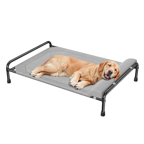 Simple Trending Erhöhtes Hundebett, kühlendes erhöhtes Haustierbett mit abnehmbarer Nackenrolle, atmungsaktives Hunde-Couch-Bett für drinnen und draußen, Grau von Simple Trending