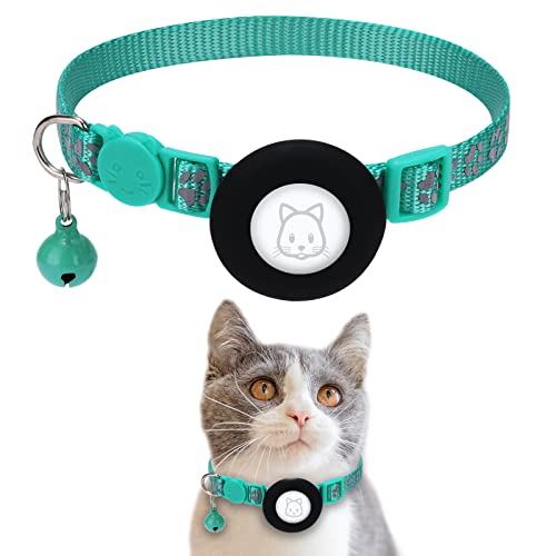 SimpleThings AirTag Katzenhalsband mit Apple AirTag Halter, GPS-Tracking, wasserdicht, reflektierende Pfoten, verstellbar (22-35 cm), Grün, für kleine Katzen von SimpleThings