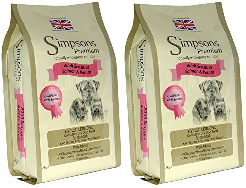 Simpsons Premium Adult Sensitive Lachs und Kartoffel-Trockenfutter für Hunde, 2 x 12 kg von napz