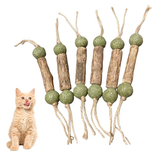 6 Stück Katzenminze Sticks, Matatabi Katzensticks mit Katzenminze Ball, Katzenminze Spielzeug, Natürlich Interaktives Katzenspielzeug Zum Schleifen von Zähnen für ​Katze Zu Spielen, Beißen, Kauen von Simsky