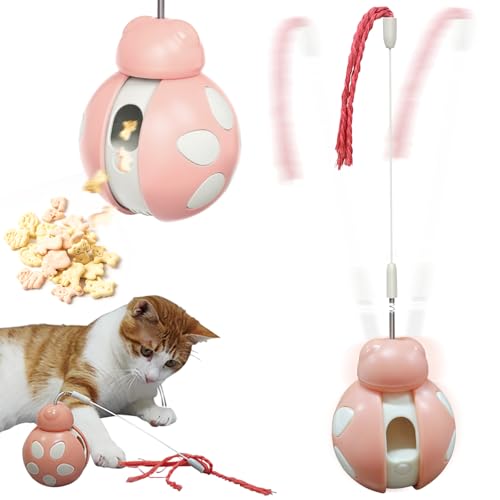 Simsky Interaktives Katzen Spielzeug 3-in-1 – Selbstbeschäftigung mit Feder, Futterautomat & Bällen – Ultra-Leise Wackelspielzeug für Hauskatzen (Rosa) von Simsky