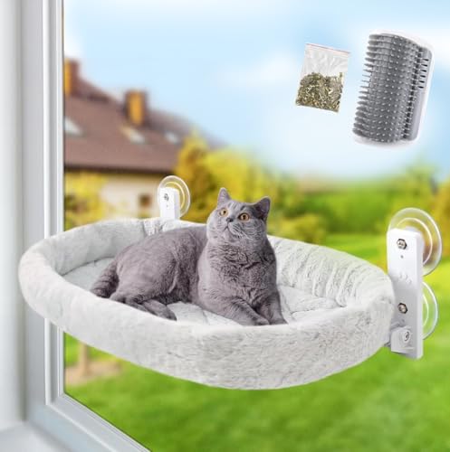 Sinai Kabellose Katzen-Fensterstange, faltbarer Hängemattensitz mit Kissen-Bettbezug, langlebiger Metallrahmen, starke Saugnäpfe für große Indoor-Katzen, platzsparendes Design, Bonus Selbstpfleger mit von Sinai