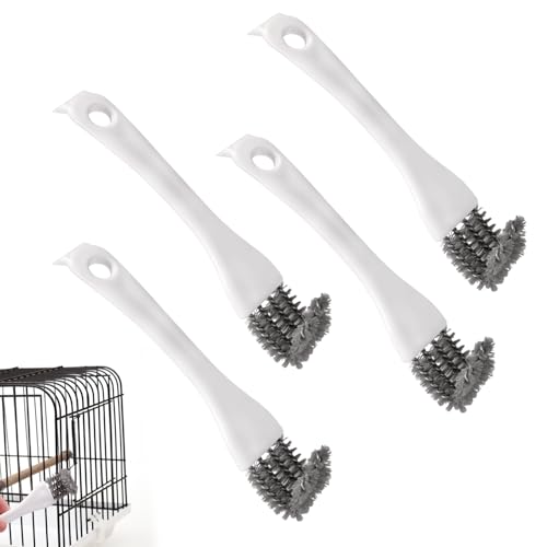 4stk Vogelkäfig Reiniger mit Langem Griff, Edelstahl Vogelkäfig Reinigungsbürste Effizient Papageienkot-Zubehör für Wellensittich Nymphensittich Kleine Haustiere von Sinbana