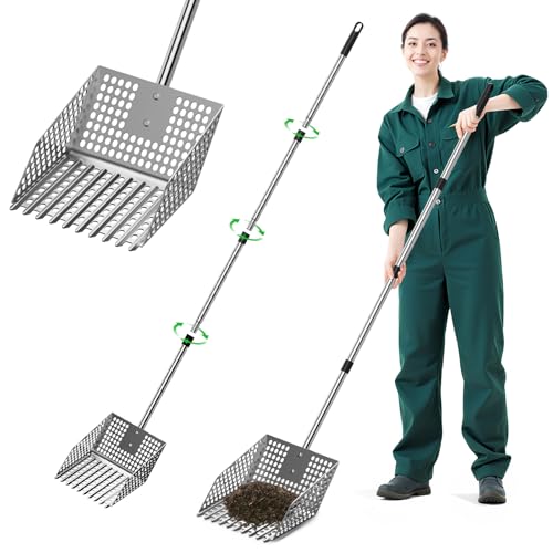 Sindarhor 2-in-1 Hühnerkotschaufel & Rechen – robuste Stahl-Sandsiebschaufel mit verstellbarer Länge (4 Abschnitte) für Ställe und kleine Bauernhöfe von Sindarhor