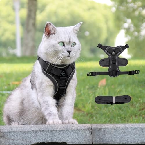 Verstellbares Katzengeschirr, atmungsaktiv, reflektierender Stoff, Spitze für Spaziergänge im Freien, Laufen, Schwarz, L Verstellbares Katzengeschirr, atmungsaktiv, reflektierender Stoff, Spitze für Spaziergänge im Freien, Laufen, Schwarz, L von Sino-K