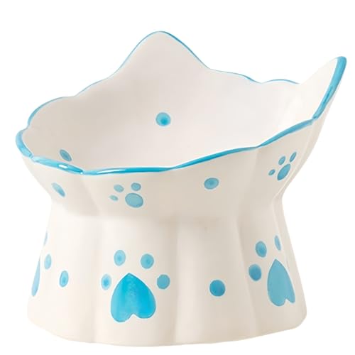 Keramik Katzenfutterstation, Erhöhte Katzen-Futternäpfe mit Ständer geneigt, Nackenschutznapf für Haustiere 15° geneigt Erhöhter Katzenfutterspender, Rückflussverhinderung Katze Hund Wassernapf (Blau) Keramik Katzenfutterstation, Erhöhte Katzen-Futternäpfe mit Ständer geneigt, Nackenschutznapf für Haustiere 15° geneigt Erhöhter Katzenfutterspender, Rückflussverhinderung Katze Hund Wassernapf (Blau) von Siocok
