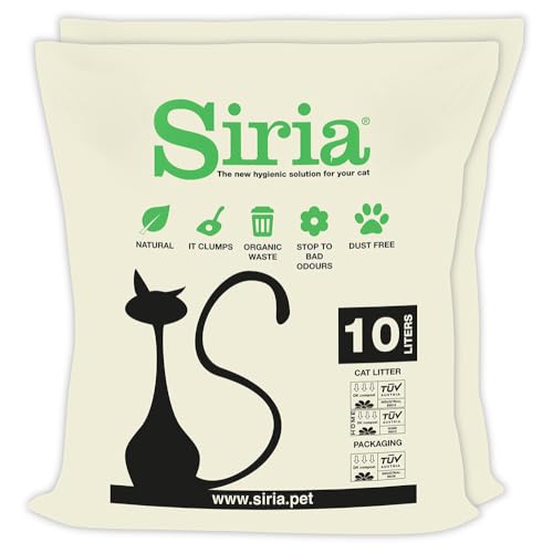 Siria Katzenstreu Set 2 Sack je 10 Liter Katzenstreu Klumpend und Pflanzlich Im heimischen Biomüll entsorgen (insgesamt 20 Liter, was ca. 8,6 kg entspricht) von Siria