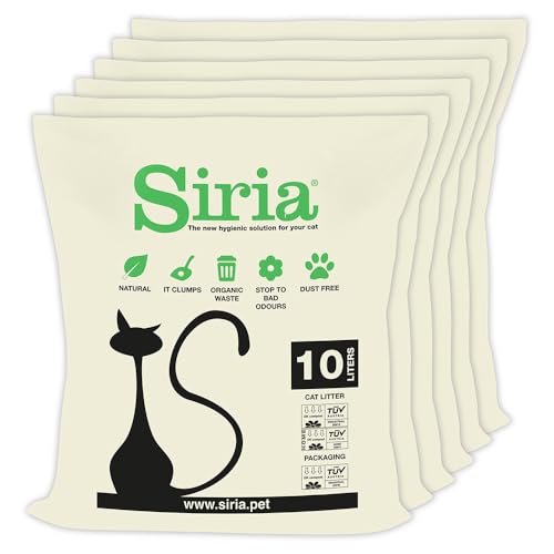 Siria 60L-Katzenstreu Klumpend und Pflanzlich-Set 6 Sack je 10 Liter von Siria