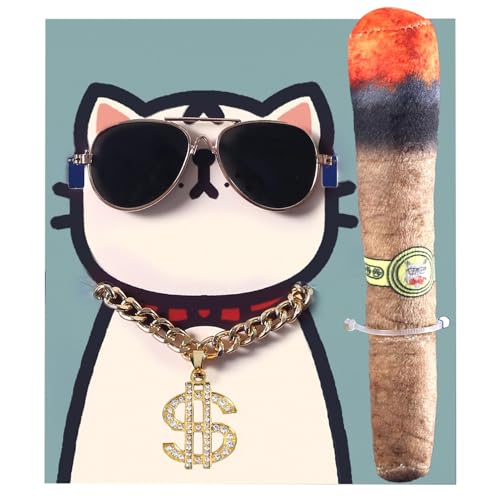 Sirseon Hip-Hop-Hundekostüm, Hip-Hop-Kostüm für Katzen - Cosplay Zubehör Katzen - Haustier-Halskette, Sonnenbrille, Kostüm für Katzen, Hunde, Dollar-Halskette, Brille, Hund Sirseon Hip-Hop-Hundekostüm, Hip-Hop-Kostüm für Katzen - Cosplay Zubehör Katzen - Haustier-Halskette, Sonnenbrille, Kostüm für Katzen, Hunde, Dollar-Halskette, Brille, Hund von Sirseon