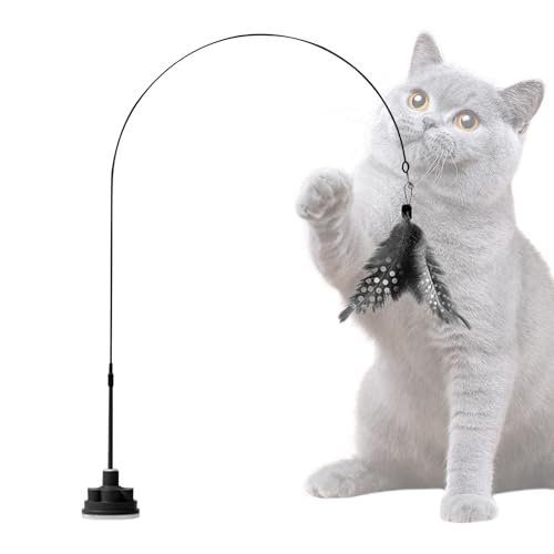 Sirseon Katzenangel Mit Federn | Katzenspielstab Mit Glocke - Unzerstörbares Interaktives Kätzchenspielzeug Mit Saugnapf Zur Beschäftigung Gegen Langeweile von Sirseon
