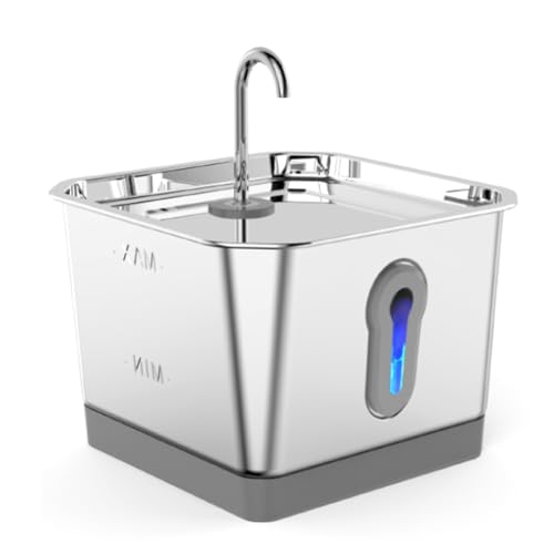 Sirxlevcy Katzentrinkbrunnen Aus Edelstahl: 3,5 L Automatischer Haustiertrinkbrunnen - Hundewasserspender mit Wasserstandsanzeige von Sirxlevcy