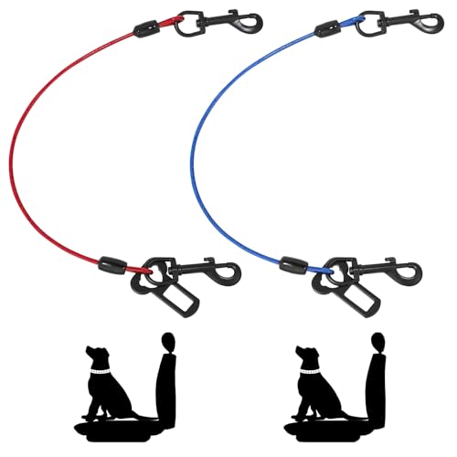 Autogeschirr für Hunde, Sicherheitsgurt aus beschichtetem Draht, Sicherheitsfessel, kein Kauen, Kabelzubehör, Doppelclips und Verriegelungsbefestigung (Rot + Blau, 60 cm) von Sisifish