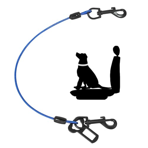 Hunde-Autogeschirr, Sicherheitsgurt aus beschichtetem Draht, Sicherheitsfessel, kein Kauen, Kabelzubehör, Doppelclips und Riegelbefestigung (Blau, 80 cm) von Sisifish