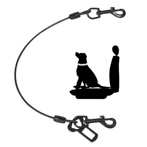 Hunde-Autogeschirr, Sicherheitsgurt aus beschichtetem Draht, Sicherheitsfessel, kein Kauen, Kabelzubehör, Doppelclips und Verriegelungsbefestigung, Schwarz, 100 cm von Sisifish