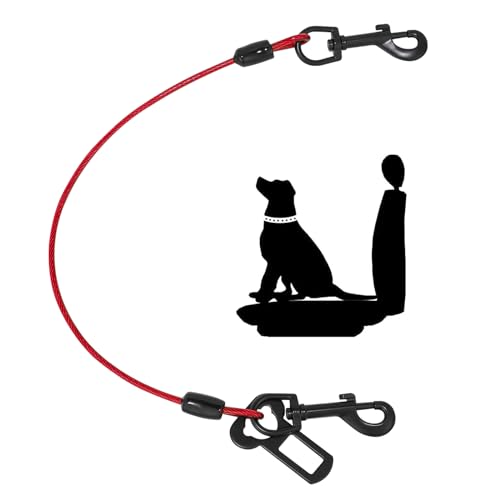 Hundegeschirr für Autos, Sicherheitsgurt aus beschichteter Drahtleine, Sicherheitsfessel, kein Kauen, Hundezubehör, Doppelclips und Verriegelungsbefestigung (Rot, 60 cm) von Sisifish