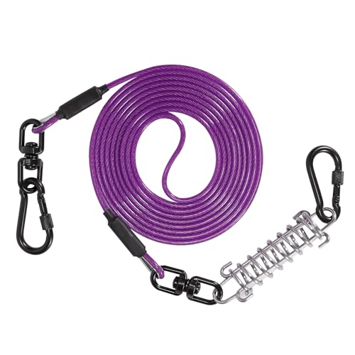 Sisifish Haustier-Auslaufkabel für Hunde, Hunde-Läuferkabel mit Drehhaken und Stoßfeder, Hundeleine für Hof, Outdoor und Camping, Lila, 4 mm x 15 m Sisifish Haustier-Auslaufkabel für Hunde, Hunde-Läuferkabel mit Drehhaken und Stoßfeder, Hundeleine für Hof, Outdoor und Camping, Lila, 4 mm x 15 m von Sisifish