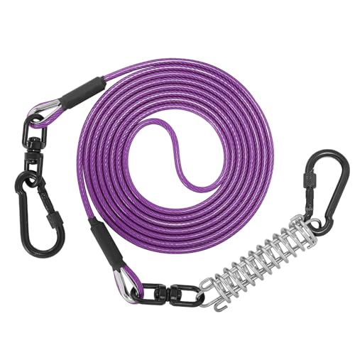 Sisifish Haustier-Auslaufkabel für Hunde, Hunde-Läuferkabel mit Drehhaken und Stoßfeder, Hundeleine für Hof, Outdoor und Camping, Lila, 5 mm x 3 m von Sisifish