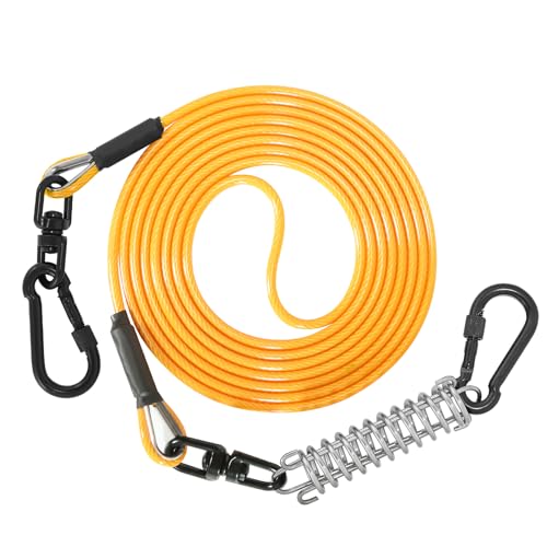 Sisifish Haustier-Auslaufkabel für Hunde, Hunde-Läuferkabel mit Drehhaken und Stoßfeder, Hundeleine für Hof, Outdoor und Camping, Orange, 5 mm x 9 m von Sisifish