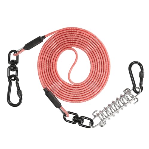 Sisifish Haustier-Auslaufkabel für Hunde, Hunde-Läuferkabel mit Drehhaken und Stoßfeder, Hundeleine für Hof, Outdoor und Camping, Rosa, 4 mm x 9 m Sisifish Haustier-Auslaufkabel für Hunde, Hunde-Läuferkabel mit Drehhaken und Stoßfeder, Hundeleine für Hof, Outdoor und Camping, Rosa, 4 mm x 9 m von Sisifish