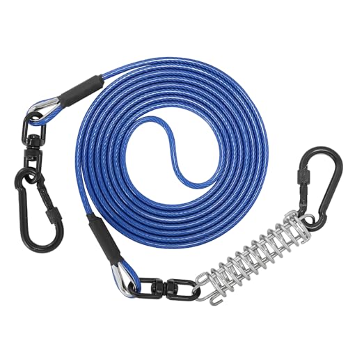 Sisifish Haustier-Auslaufkabel für Hunde, Hunde-Läuferkabel mit Drehhaken und Stoßfeder, Hundeleine für Hof, Outdoor und Camping (Blau, 5 mm x 30 m) von Sisifish