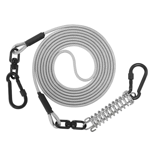 Sisifish Haustier-Auslaufkabel für Hunde, Läuferkabel mit drehbarem Haken und Stoßfeder, Leine für Hof, Outdoor und Camping, silberfarben, 5 mm x 4,5 m Sisifish Haustier-Auslaufkabel für Hunde, Läuferkabel mit drehbarem Haken und Stoßfeder, Leine für Hof, Outdoor und Camping, silberfarben, 5 mm x 4,5 m von Sisifish
