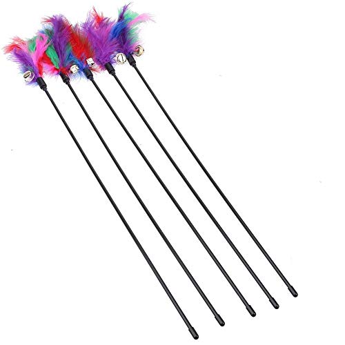 5 x Katzenfeder-Spielzeug, interaktives Katzenspielzeug, Draht, Chaser, Zauberstab, interaktives Feder-Katzenspielzeug für Katzen, Kätzchen, Haustier (63 cm) von Sitrda