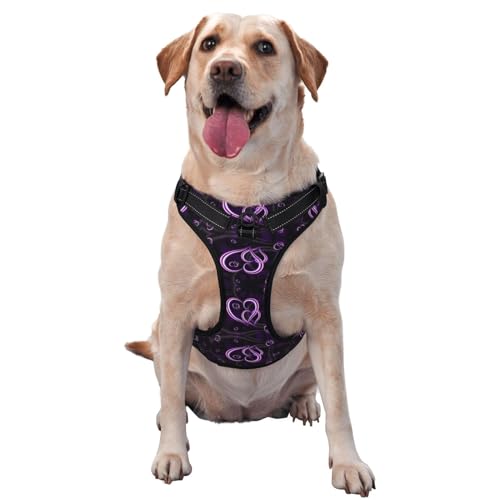 Siulas Stilvolles und bequemes Hundegeschirr aus Oxford-Stoff, violette Herzen, für kleine, mittelgroße und große Hunde, ideal zum Spazierengehen von Siulas