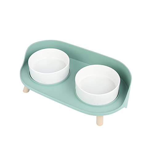 SkVLf Keramik-Doppelfutternapf für Haustiere – stilvoll und rutschfest – ideal für Hunde und Katzen – blau – 13 cm Durchmesser von SkVLf