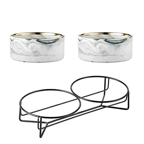 SkVLf Keramik-Futternäpfe-Set mit Edelstahlständer – leicht zu reinigender Futter- und Wasserspender für Katzen und Hunde (Farbe und Größe wählbar) von SkVLf