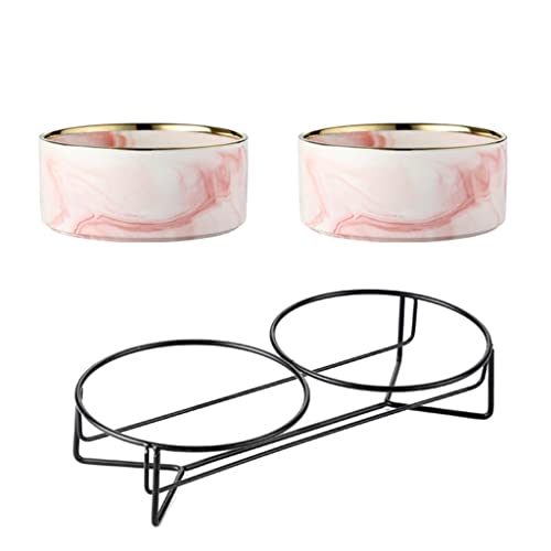 SkVLf Keramik-Haustiernäpfe-Set mit Edelstahlständer – leicht zu reinigender Futter- und Wasserspender für Katzen und Hunde von SkVLf