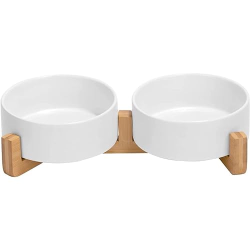 SKAZOO Hundenapf Doppel Keramik mit Bambus Ständer 850ml Weiß von Skazoo