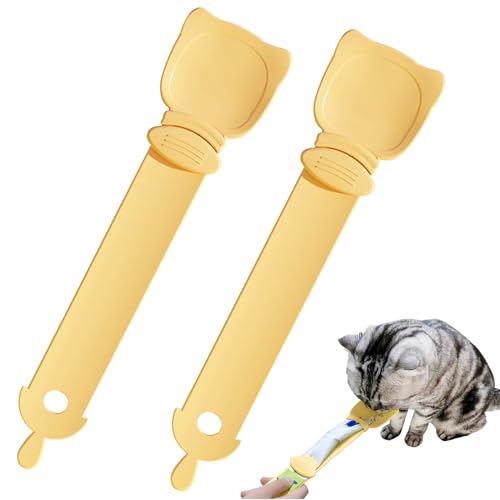 2 Stück Katzenstreifen Quetschlöffel Cat Strip Happy Spoon Haustier Futterspender Katzen Food Spoon Flexibler Haustierlöffel multifunktionaler Katzen Snack Löffel für Haustiere Katzen (Gelb) von Skeadex