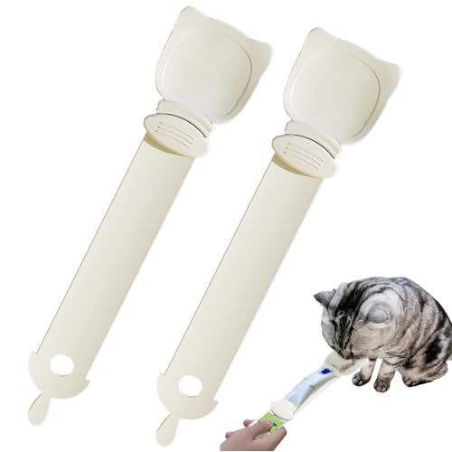 2 Stück Katzenstreifen Quetschlöffel Cat Strip Happy Spoon Haustier Futterspender Katzen Food Spoon Flexibler Haustierlöffel multifunktionaler Katzen Snack Löffel für Haustiere Katzen (Weiß) von Skeadex