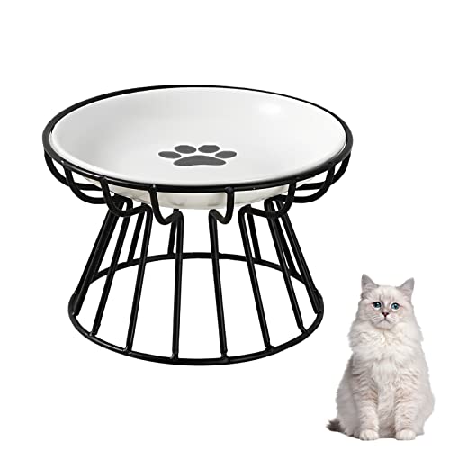 Fressnapf aus Keramik mit Metall Ständer, Katzen Fressnapf Katze Erhöht Futternapf Katze Hund Fressnapf Katzen Napfset Futterstation Katzen Erhöht für Katzen Hunde Welpe (Weiß (1 Stück)) von Skeadex