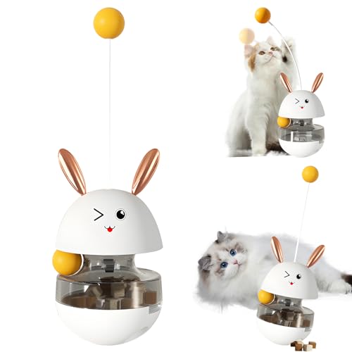 Intelligenzspielzeug für Katzen, 3 in 1 Katzen Spielzeug, Interaktives Katzenspielzeug, Katzenfutterspender Spielzeug für Langsam Fütterung Training Nahrungsuche Lernspielzeug für Katzen (Weiß) von Skeadex
